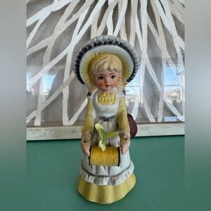 Vintage 1970’s Porcelain Girl Figurine Holding Thread Spool